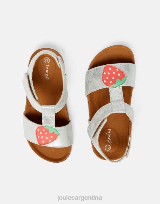 Joules sandalias scarlett con barra en T chicas plata calzado 64BB333